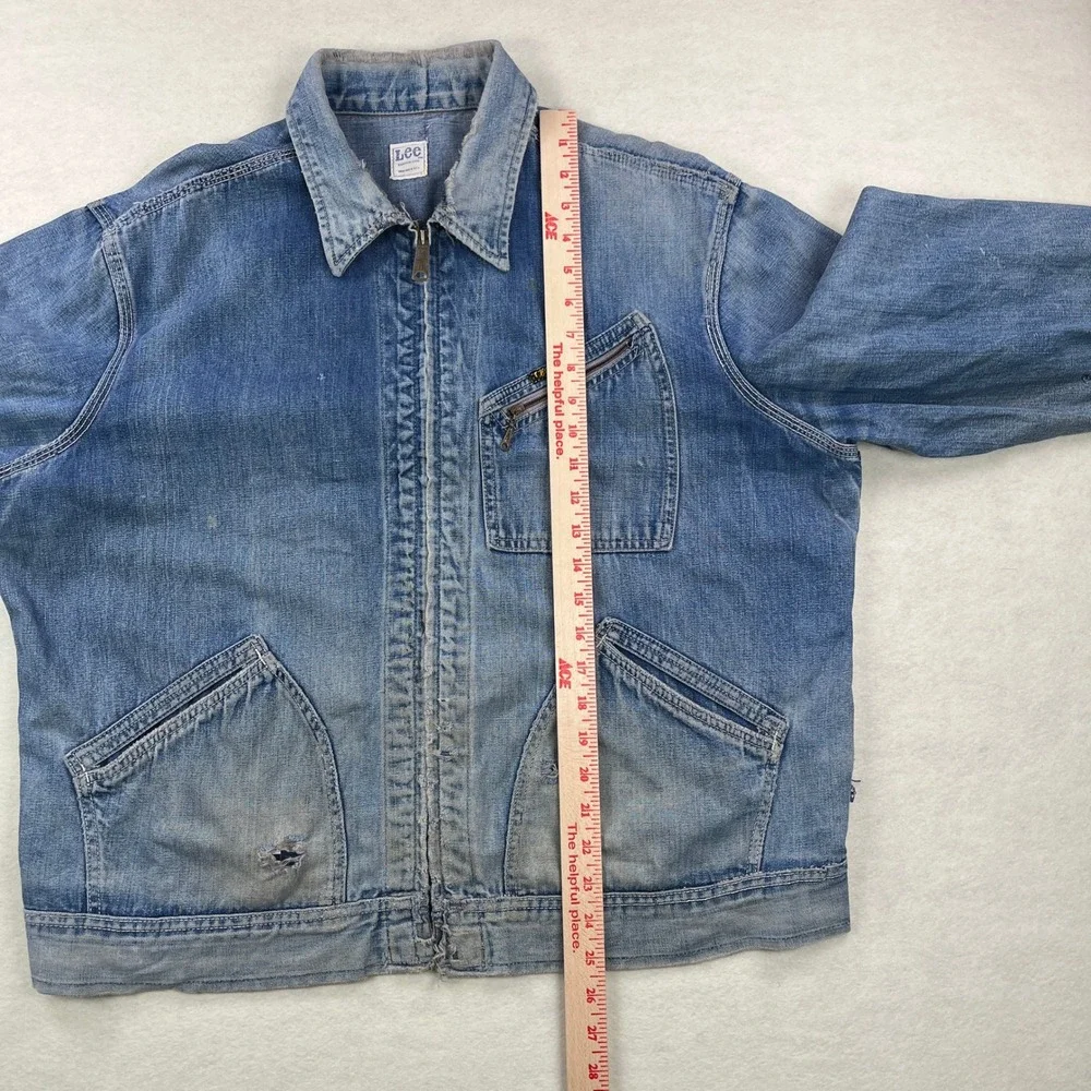 VTG 50s 60s Lee 91-B XXL Sanforized Denim Work Jacket Blue Talon Zip Union Made